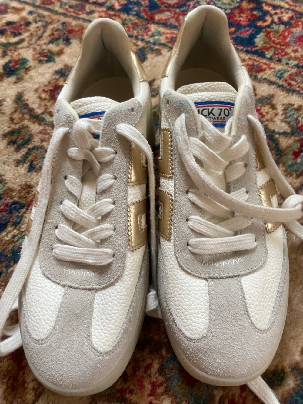 Back 70 Women's Athletic Sneaker in White with Gold Trim - Picture 6 of 8